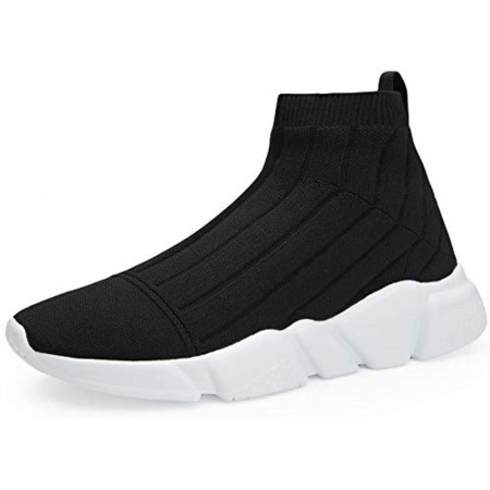 Men's Running Shoes Breathable Knit Slip On Sneakers Lightweight Athletic Shoes Casual Sports Shoes High Top Black